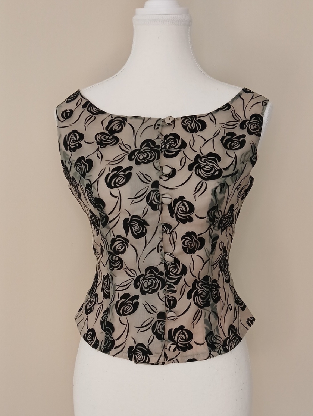 Vintage Vega Miss Y2K Flocked Semi-Sheer Sleeveless Top/Vest Size Small
